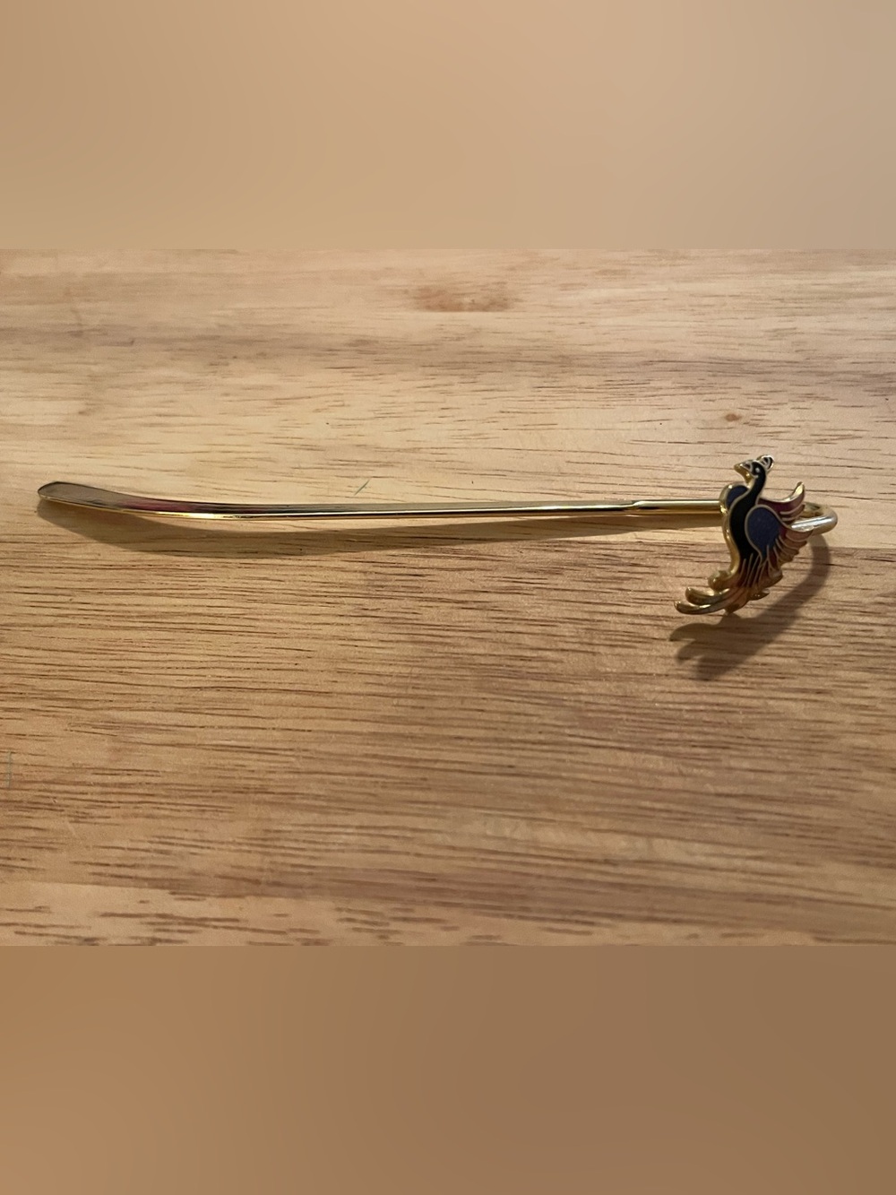 Gold Tone Enamel Peacock Bookmark 6”